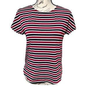 Women's | Cremieux | Red Striped Crew Neck Fitted Casual Top - S